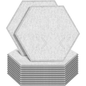 lot 1059 image: ZHERMAO 12 Pack Hexagon Acoustic Panels Beveled Edge Sound Proof Foam Panels, 14X13X 0.4 High Density Sound Proofing Padding for Wall, Acoustic Treatment for Studio, Home and Office (Grey)