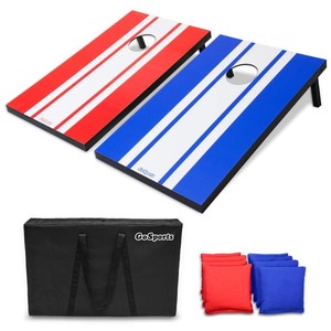 lot 1093 image: GoSports Classic Cornhole 3 x 2 Tailgate Size Bean Bag Lawn Game, Red & Blue