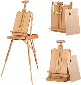 lot 1106 image: VISWIN French-Style Easels, Holds Canvases Up to 34, Upgraded Studio & Field Sketch Box Easel with Level Instrument & Scale Leg, Beech Wood Portable French Easel Stand for Painting, Sketching