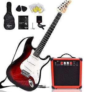 lot 1111 image: Electric Guitar Beginner Kit Full Size 39 Inch Guitar and Amp Bundle Starter Set Includes 6 String Tremolo Guitar, 20W Amplifier 2 Picks, Shoulder Strap, Tuner, Bag Case - Right-Handed Red