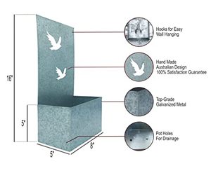 lot 1136 image: Jouben Bird Design Galvanized Wall Planter-Antique Metal Wall Mounted Galvanized Planter Bucket as Farmhouse Outdoor Decor for Eucalyptus Plants Succulent or Wall Flower Vase 16x8x5