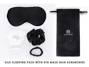 lot 1145 image: Chia Home Mulberry Silk Sleep Eye Mask Blindfold with 4 Comfortable Hair Scrunchies, Seat for Night Sleeping, Travel, Nap,Black