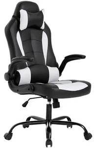 lot 1149 image: BestOffice PC Gaming Chair Ergonomic Office Chair Desk Chair with Lumbar Support Flip Up Arms Headrest PU Leather Executive High Back Computer Chair for Adults Women Men (White)