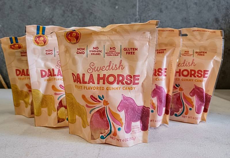 lot 25005 image: Case of 10 Bags - Candy People Swedish Dala Horse Gummy Candy, 4 Ounce Resealable Pouch  Non-GMO & Gluten-Free