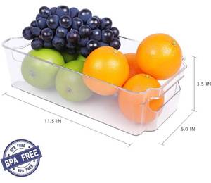 lot 4513 image: Set of 4 Refrigerator Organizer Bins - Plastic Refrigerator Storage Bins with Handle - Fridge Organizers and Storage Clear for Pantry, Kitchen, Freezer, Cabinet Organization, BPA Free - FOOYOO