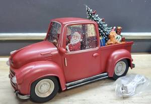 lot 4517 image: Red Christmas Truck Globe Decoration, 11L, 7 Tall