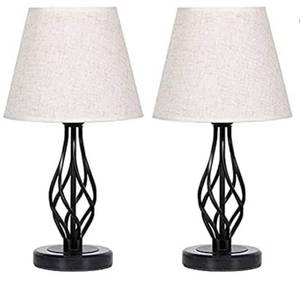 lot 4523 image: HAITRAL Vintage Farmhouse Table Lamps Set of 2, Bedside Desk Lamp with Marble Base & Linen Fabric Shade,Traditional Nightstand Table Lamps for Bedroom, Living Room (Black)