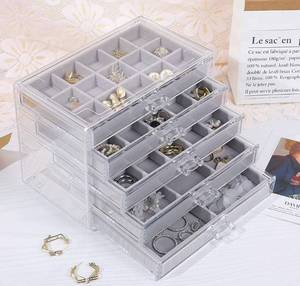 lot 4524 image: misaya Earring Jewelry Organizer with 5 Drawers, Birthday and Mothers Day Gift, Clear Acrylic Jewelry Box for Women, Velvet Earring Display Holder for Earrings Ring Bracelet Necklace, Gray