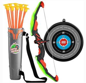 lot 4528 image: TEMI Kids Bow and Arrow Set - LED Light Up Archery Toy Set with 10 Suction Cup Arrows, Target & Quiver, Indoor and Outdoor Toys for Children Boys Girls