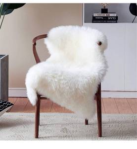 lot 11382 image: White Faux Fur Chair Seat Covers, Fluffy Shag Sheepskin Bedside Rugs Throw 2x3 ft - Set of 2 Rugs