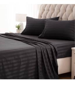 lot 11384 image: SLEEP ZONE Striped Damask Sheets King Size Set 4 Piece - Super Soft Fitted Flat Sheet & Pillowcase Sets - Easy Care, Wrinkle Free, Fade Resistant (Black, King)