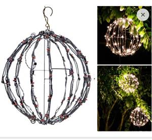lot 12190 image: Elf Logic - 12 Outdoor LED Light Ball - Hanging Tree Globe Light - Use as Outdoor Light Ball - Fold Flat Metal Ball Light Frame (Plug in with Timer, 12 Inch)