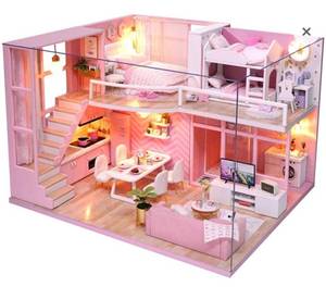 lot 12191 image: CUTEBEE Dollhouse Miniature with Furniture, DIY Dollhouse Kit Plus Dust Proof and Music Movement, 124 Scale Creative Room Idea (Dream Angels)