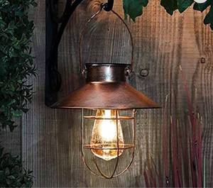 lot 12192 image: pearlstar Solar Lantern Outdoor Hanging Light Metal Solar Lamp with Warm White Edison Bulb Design for Garden Yard Patio Porch Decor(Copper,)
