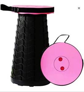 lot 12193 image: Portable Folding Stool, Collapsible Telescoping Stool with Load Capacity 400lbs, Retractable Height for Camping Fishing Hiking BBQ - Pink