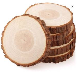 lot 12195 image: Fuyit Wood Slices 6 Pcs 6-6.3 Inches Unfinished Natural Tree Slice Wooden Circle with Bark Log Discs for DIY Arts and Craft Rustic Wedding Christmas Ornaments
