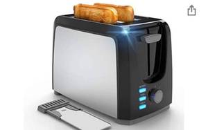lot 14952 image: 2 Slice Best Prime Toasters Stainless Steel Black with 2 Wide Slots 7 Shade Settings and Removable Crumb Tray