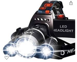 lot 14954 image: Tdc Headlamp Rechargeable - Head Lamp to Wear High Lumen (3 Bulbs)
