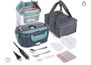 lot 14955 image: Electric Lunch Box Food Warmer - Herrfilk Portable Food Heater for Car & Home - Leak Proof, Lunch Heating Microwave for Truckers with Removable Stainless Steel Container 1.5 L, 110V12V