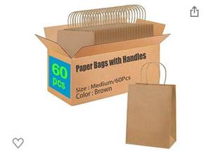 lot 14972 image: AlexHome 60 Lots Brown Paper Bags with Handles,8.2x4.3x10.6 Inches,Size Small-Medium