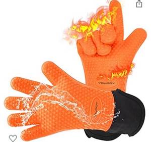 lot 14976 image: Yolooy Heat Resistant Gloves,Waterproof Gloves for Barbecue,Frying,Grilling, Fire&Oil , Frozen Handling Resistant(Orange)