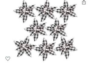 lot 14980 image: Funarty Lot of 24 Buffalo Plaid Christmas Decorations Black and White Christmas Poinsettia Christmas Tree Ornaments Artificial Flowers 6.7inch