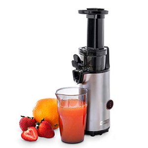 lot 14986 image: Dash Deluxe Compact Power Cold Press Juicer with Brush, Pulp Measuring Cup, Frozen Attachment and Juice Recipe Guide, Graphite