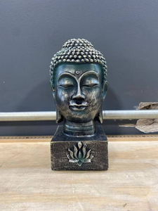 lot 14944 image: MyGift Rustic Spiritual Zen Buddha Head Figurine, Calming Meditation Statue 4x4x10