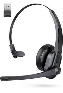 lot 11396 image: Bluetooth Headset with Microphone, Mute Button, Noise Cancelling Mic, On Ear Headphone Bluetooth 5.0 34H with USB Adapter for PC, Trucker, Home, Office, Online Class, Call Center, Skype Zoom