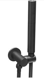 lot 11406 image: Matte Black Solid Brass Round Double Function Handheld Shower head With Holder And Stainless Steel Hose Set