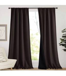 lot 11412 image: NICETOWN 100% Blackout Curtains Heat Blocking, Durable Black Lined Blackout Curtains for Bedroom, Energy Saving Long Curtains for Patio Sliding Glass Door, Brown, 52-inch x 95-inch, 2 Panels