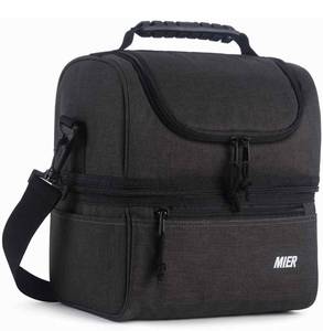 lot 11414 image: MIER Adult Lunch Box Insulated Lunch Bag Large Cooler Tote Bag for Men, Women, Double Deck Cooler (Dark Grey, Large)