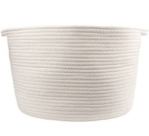 lot 11419 image: Orino Cotton Rope Storage Baskets with Handles, Soft Durable Laundry Baskets Nursery Hamper Organizer for Kids Toys Home Decor Blanket Basket (15x10, Large, Off White)