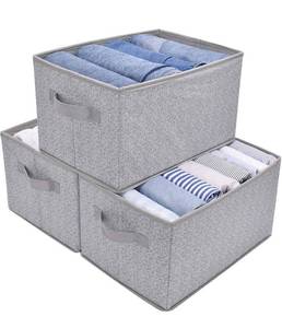 lot 11433 image: GRANNY SAYS Clothing Storage Bins, Cloth Bins for Closet Organization, Storage Baskets for Shelves, Large Closet Baskets, Gray, 3-Pack