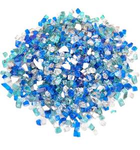 lot 12235 image: Stanbroil 10-Pound Blended Fire Glass - 14 inch Reflective Tempered Fire Glass Blended Aqua Blue, Platinum, Cobalt Blue Reflective Reflective for Indoor and Outdoor Gas Fire Pits and Fireplaces