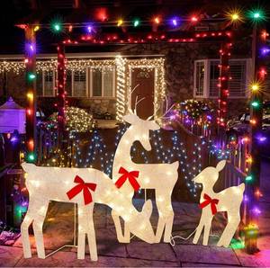 lot 12238 image: Lulu Home Christmas Yard Decoration, Set of 3 Pre-lit Reindeer with 60 LEDs Warm White Lights, 2D Light Up Tinsel Reindeer Family for Xmas Holiday Indoor Outdoor Decorations, 33 in 17.5 in 16.5 in
