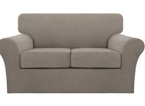lot 12241 image: 3 Piece Sofa Covers for 2 Cushion Couch Sofa Slipcover Soft Couch Cover for Dogs-Washable Sofa Furniture Covers with 2 Individual Cushion Covers, Feature Thick Jacquard Fabric (Medium, Taupe)