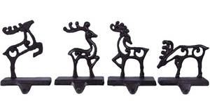 lot 12242 image: Reindeer Team Cut-out Poses 7 x 5 Black Metal Christmas Stocking Holder Set of 4