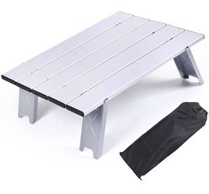 lot 12244 image: Mini Folding Beach Picnic Table Ultralight Aluminum Small Portable Compact Outdoor BBQ Camping Table with Carry Bag for Travel Hiking (Silver)