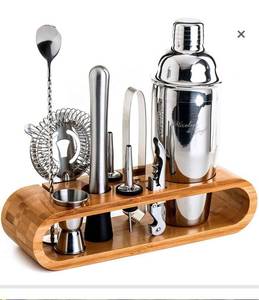 lot 12256 image: Mixology Bartender Kit 10-Piece Bar Tool Set with Stylish Bamboo Stand  Perfect Home Bartending Kit and Martini Cocktail Shaker Set For an Awesome Drink Mixing Experience (Silver)