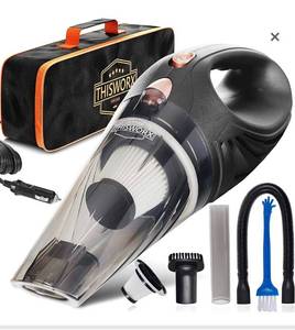lot 12264 image: THISWORX Car Vacuum Cleaner - Portable, High Power, Mini Handheld Vacuum w 3 Attachments, 16 Ft Cord & Bag - 12v, Small Auto Accessories Kit for Interior Detailing - Black