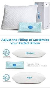 lot 12271 image: Lifewit Shredded Memory Foam Pillow Queen Size - Premium Adjustable Loft Hypoallergenic Cooling Pillow for Sleeping for Side, Back, Stomach Sleepers, Washable Cover - CertiPUR-US Certified