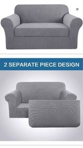 lot 12273 image: H.VERSAILTEX Loveseat Slipcover 2 Piece Stretch Loveseat Cover Couch CoverSofa Cover for Loveseat with Individual Seat Cushion Cover, Feature Small Checked Jacquard (Loveseat 58-72, Dove)