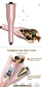lot 12276 image: Auto Hair Curler, Automatic Curling Iron Wand with 1 Large Rotating Barrel & 4 Temps & 3 Timer Settings, Curling Iron with Dual Voltage, Auto Shut-Off, Fast Heating for Hair Styling (Rose Gold)