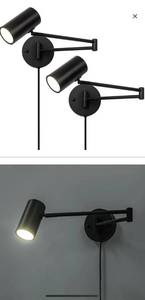 lot 12292 image: Swing Arm Plug in Wall Sconce Set of 2, Black Swivel Arm LED Wall Lighting for Bedroom Living Room