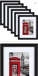 lot 12300 image: PEALSN 8x10 Picture Frame Set of 6, Display Pictures 5x7 with Mat or 8x10 Without Mat for Wall Mounting or Table Top Display, Photo Frames Collage for Wall Decor, Black