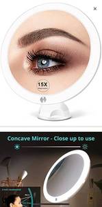 lot 12303 image: 15X Lighted Magnifying Mirror with Lights - Large 8 Inch Makeup Mirrors with Suction Cups and Magnification for Bathrooom, Dual Power Supply, Adjustable Lighting, Light Up Magnified Mirror