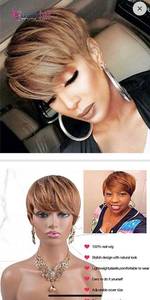 lot 12304 image: Usexy Hair Short Human Hair Pixie Cut Wigs Brazilian Straight Hair Wigs for Black Women Human Hair Wig With Bangs