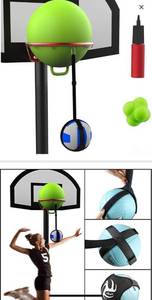 lot 12325 image: Volleyball Spike Trainer Basketball Hoop - Great Home Training Equipment for Improving Spiking, Jumping and Arm Swing Mechanics - Adjustable Length Ball Holder, Ball Rim Cover, Air Pump, Reaction Ball
