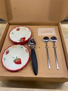 lot 13330 image: Lurs Ice Cream Bowls Set - Ice Cream Sundae bowls, Stainless spoons and Scoop